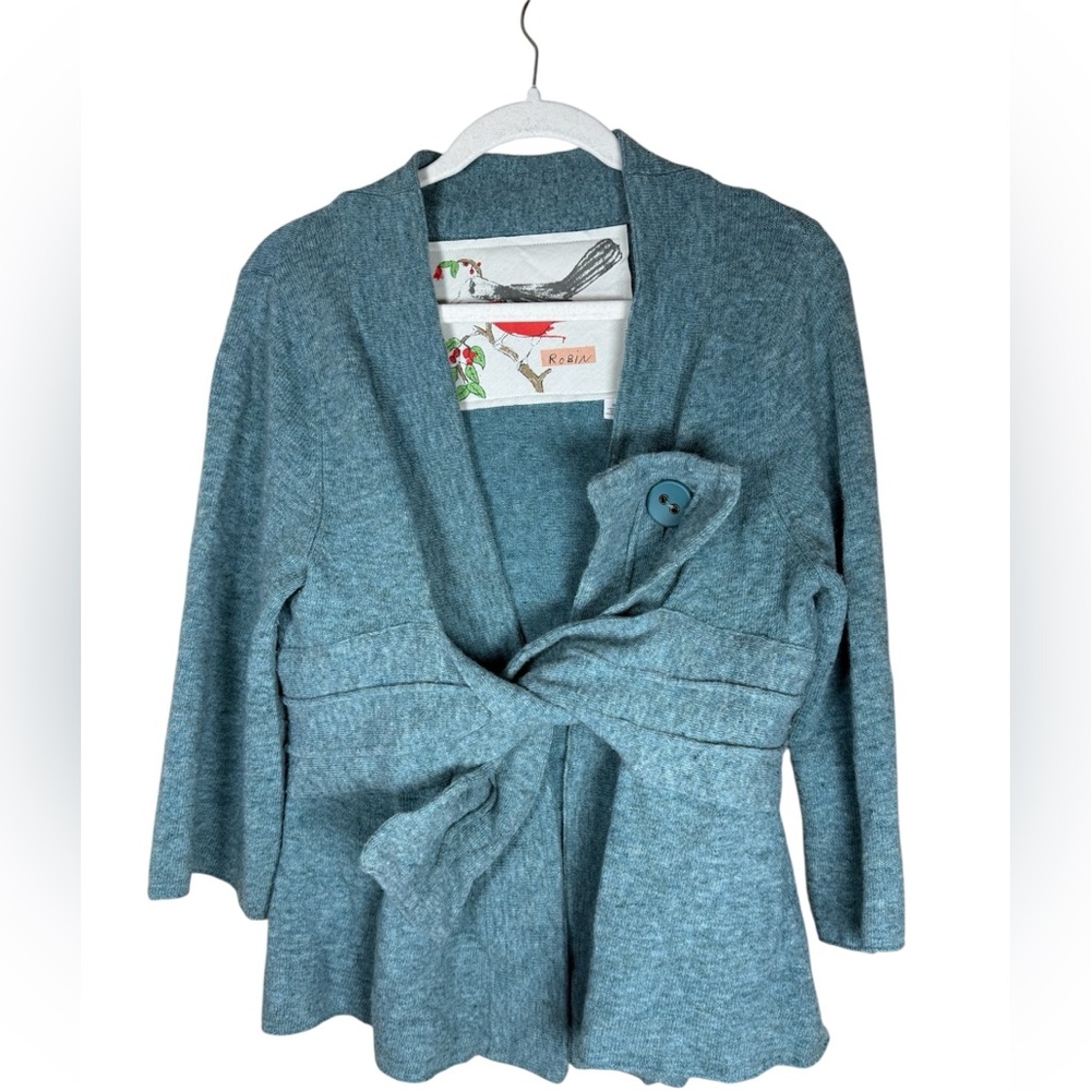 ANTHROPOLOGIE Robin Pick & Choose Twist Origami Cardigan in Teal, Size Medium